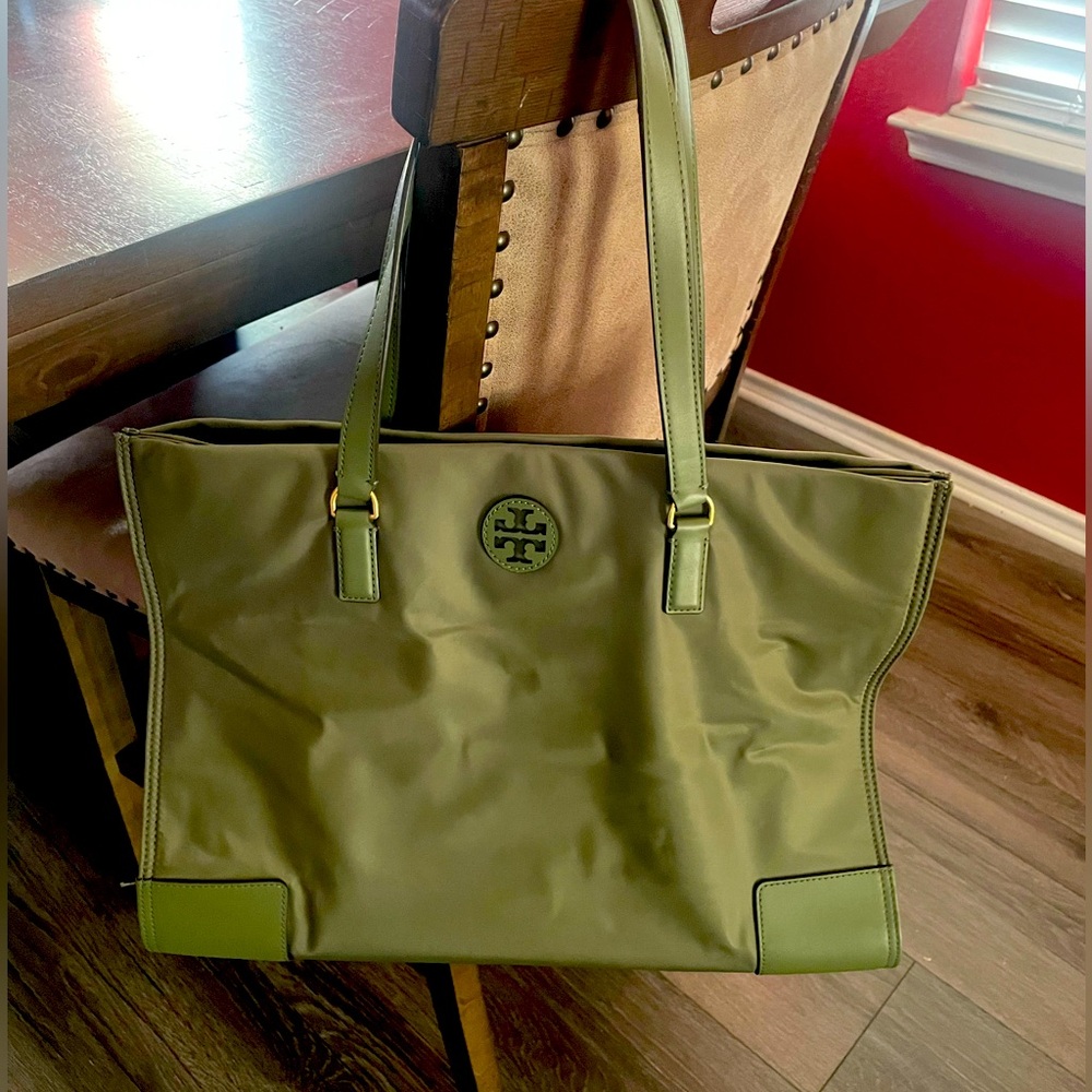 Tory Burch Large Ella Tote Olive Green Bag